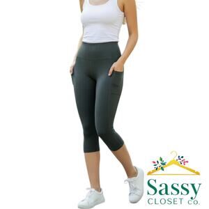 Beyond Yoga Dark Green Heathered Leggings Phone Pockets Soft XL EUC